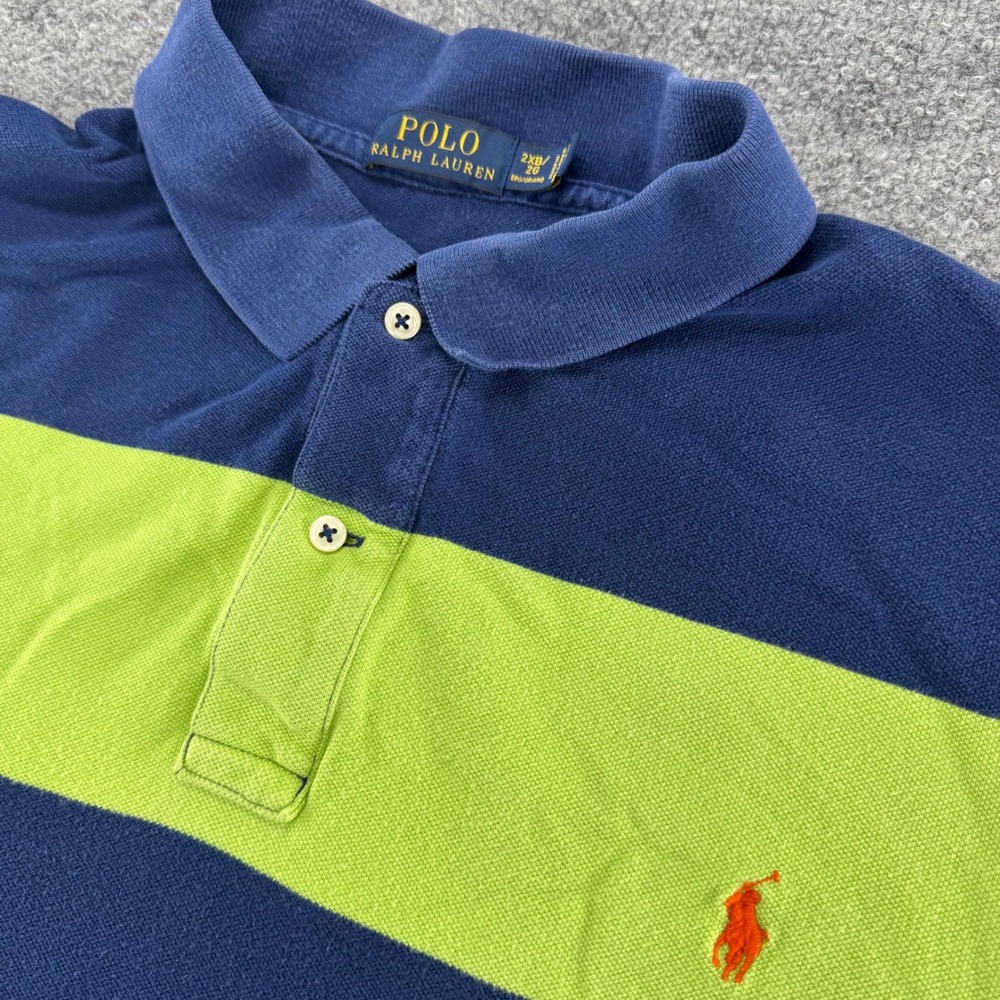 Polo Ralph Lauren Polo Shirt Mens 2XB Striped Cotton Classic Fit Navy Blue Green